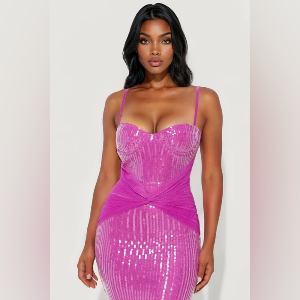 Fashion Nova Hot Pink Sequin Bodycon Dress NEW STILL IN BAG